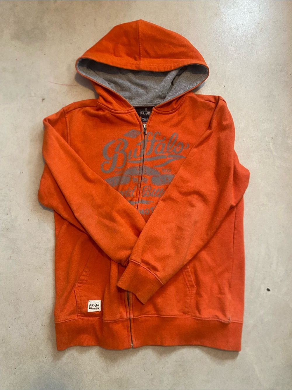 Buffalo David Bitton Orange Zip-Up Hoodie with Gray Lining